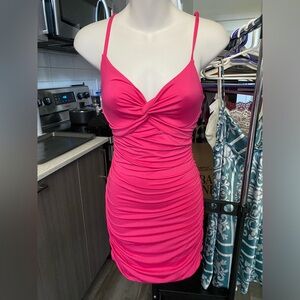 Pink Ruched Bodycon Party Dress